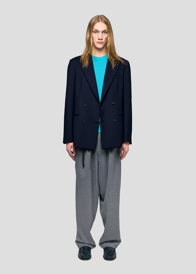 SEVEN GAUGE BLAZER DOPPIOPETTO IN LANA BLU