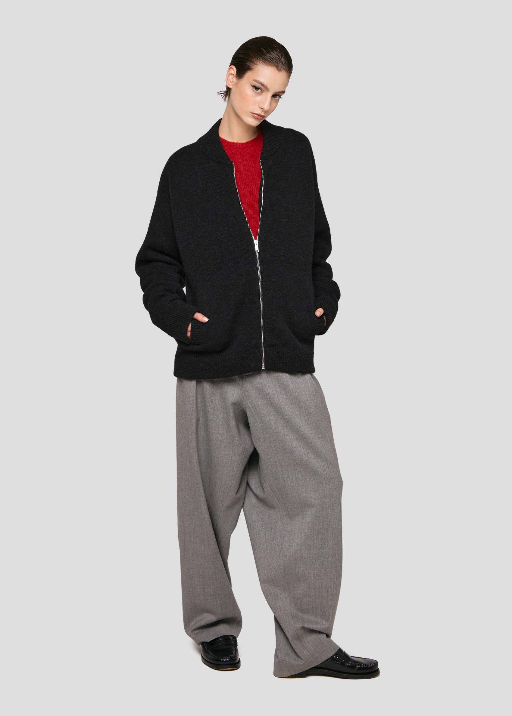 SEVEN GAUGE: BOMBER CON ZIP IN ALPACA NERO