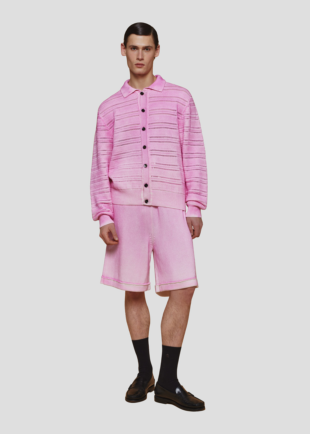 SEVEN GAUGE: CAMICIA IN MAGLIA TRAFORATA EFFETTO A SPRUZZO PINK