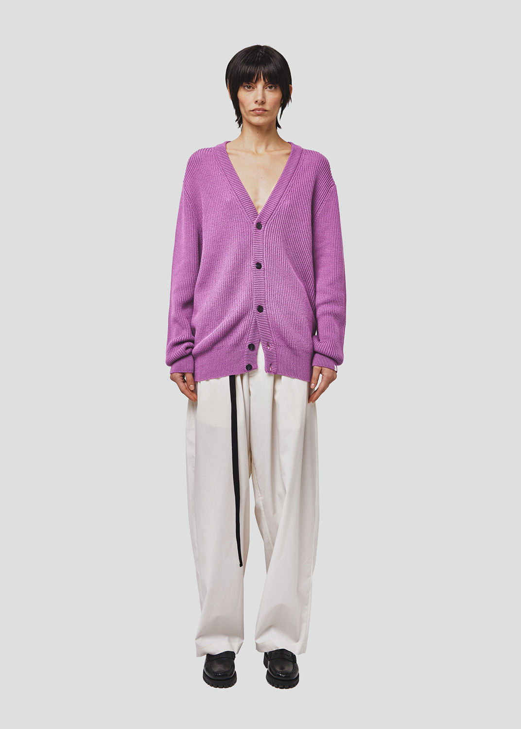SEVEN GAUGE: CARDIGAN COSTA INGLESE COTONE LANA LILLA