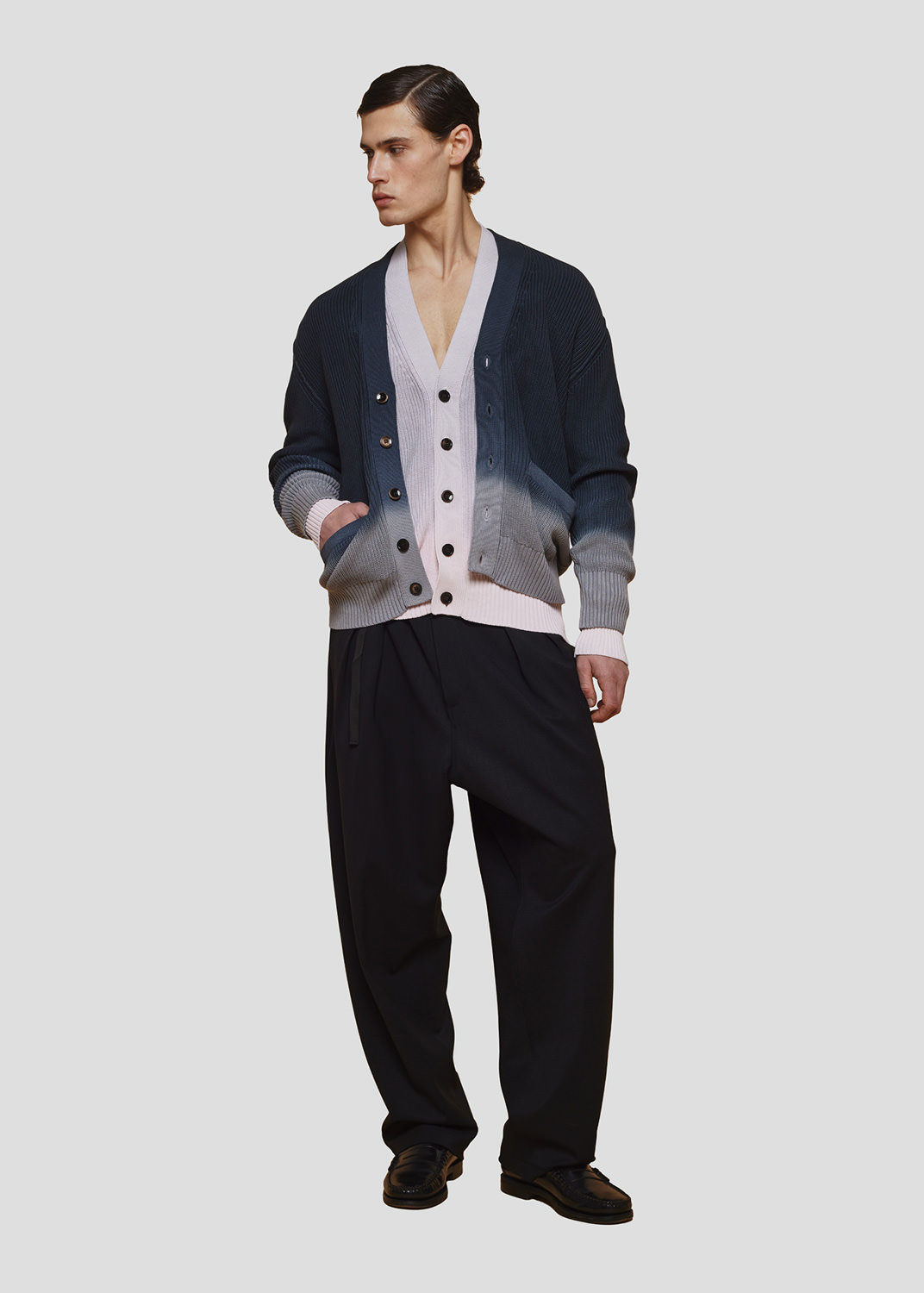 SEVEN GAUGE: CARDIGAN TIE DYE COSTA INGLESE ROSA/GRIGIO