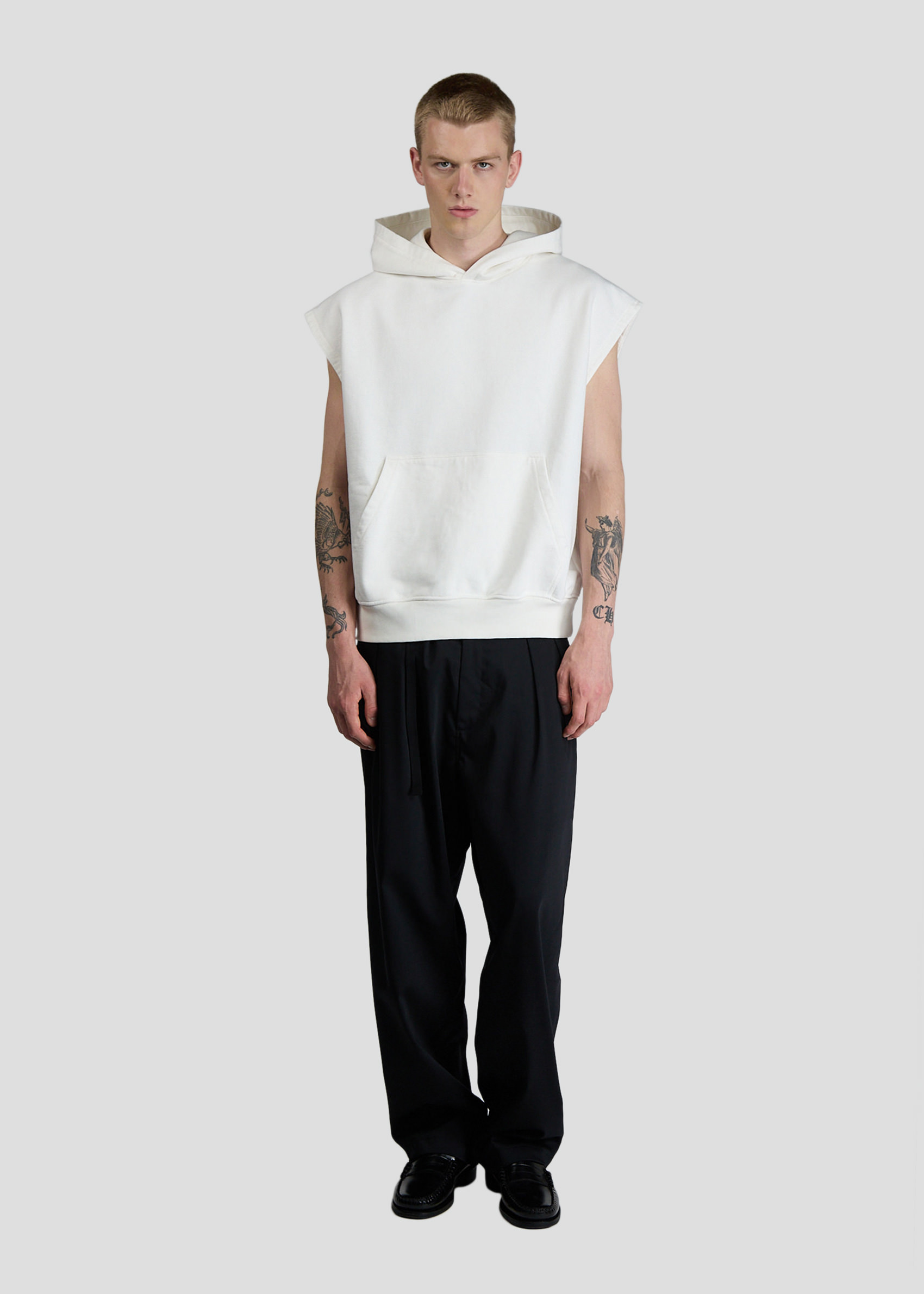 SEVEN GAUGE SWEATSHIRT HOODED SLEEVELESS WHITE