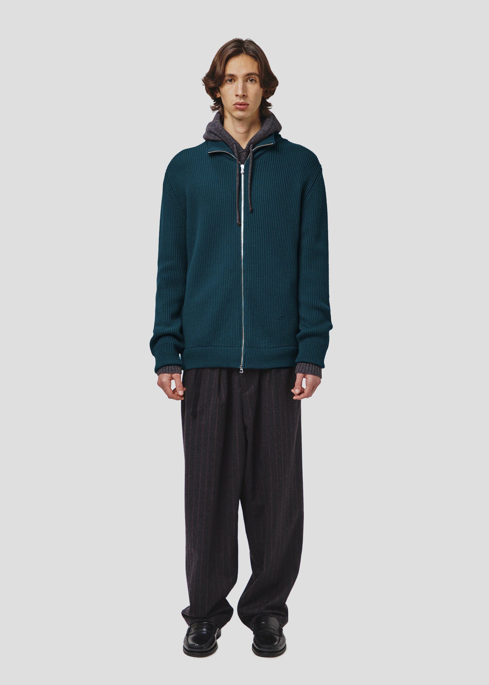 SEVEN GAUGE: GIACCA FULL ZIP COSTA INGLESE LANA GREEN