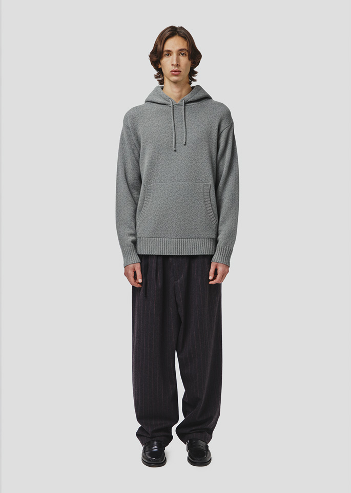 SEVEN GAUGE LAMBSWOOL HOODED SWEATER GREY MELANGE