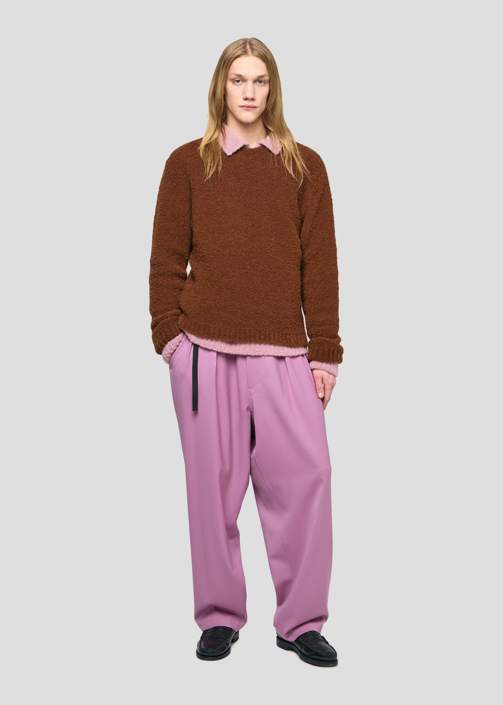 SEVEN GAUGE: BOUCLET CREWNECK SWEATER TOBACCO