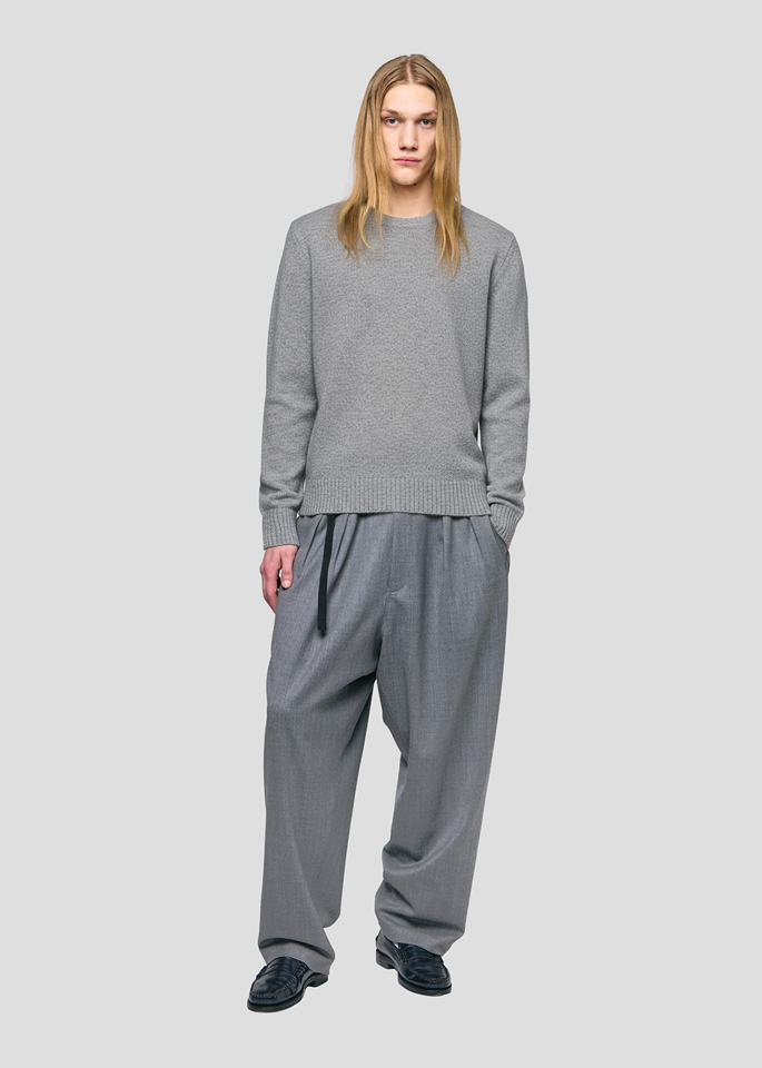 SEVEN GAUGE: LAMBSWOOL CREWNECK SWEATER GREY MELANGE