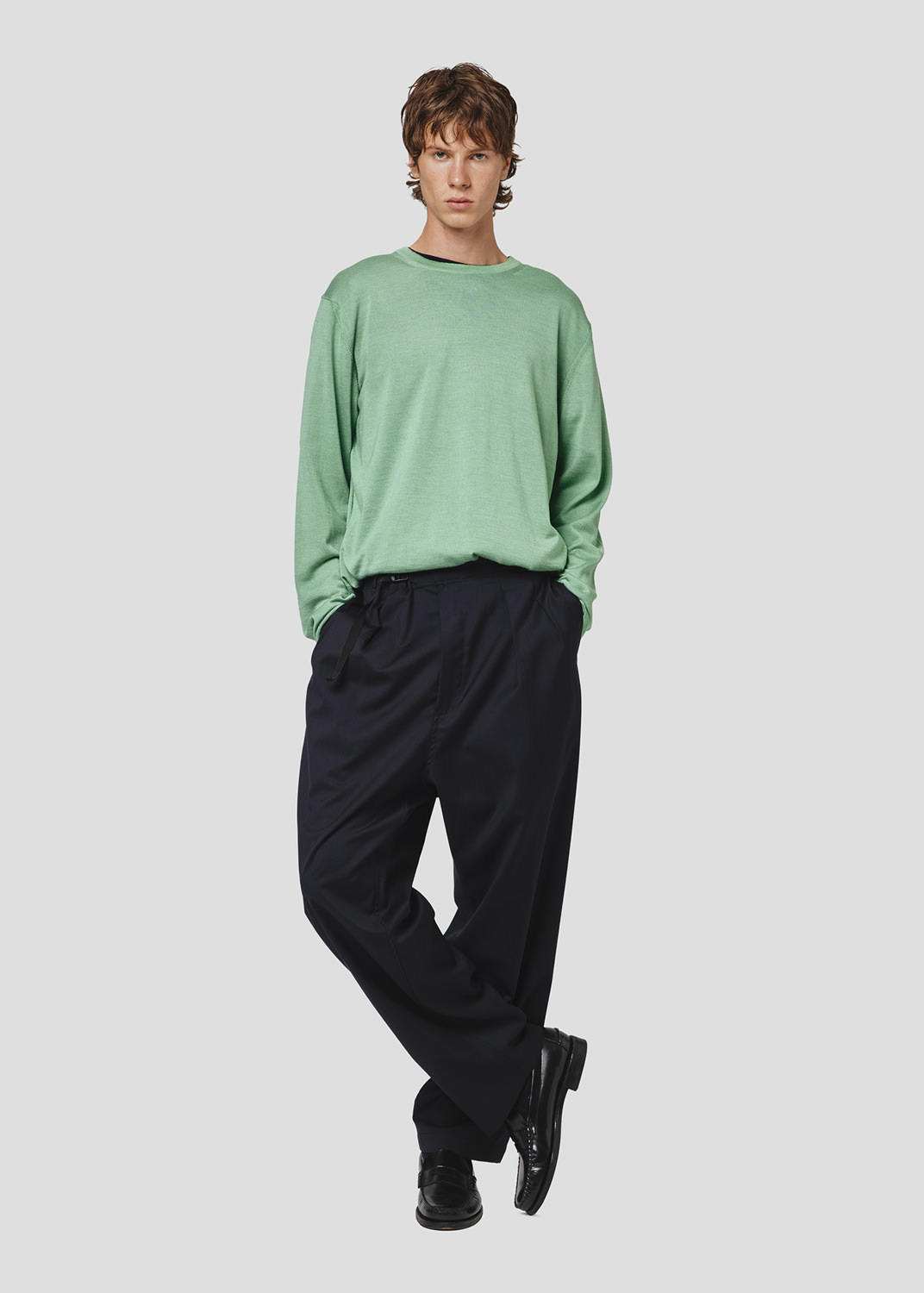 SEVEN GAUGE: MAGLIA GIROCOLLO SETA MERINOS ACQUA