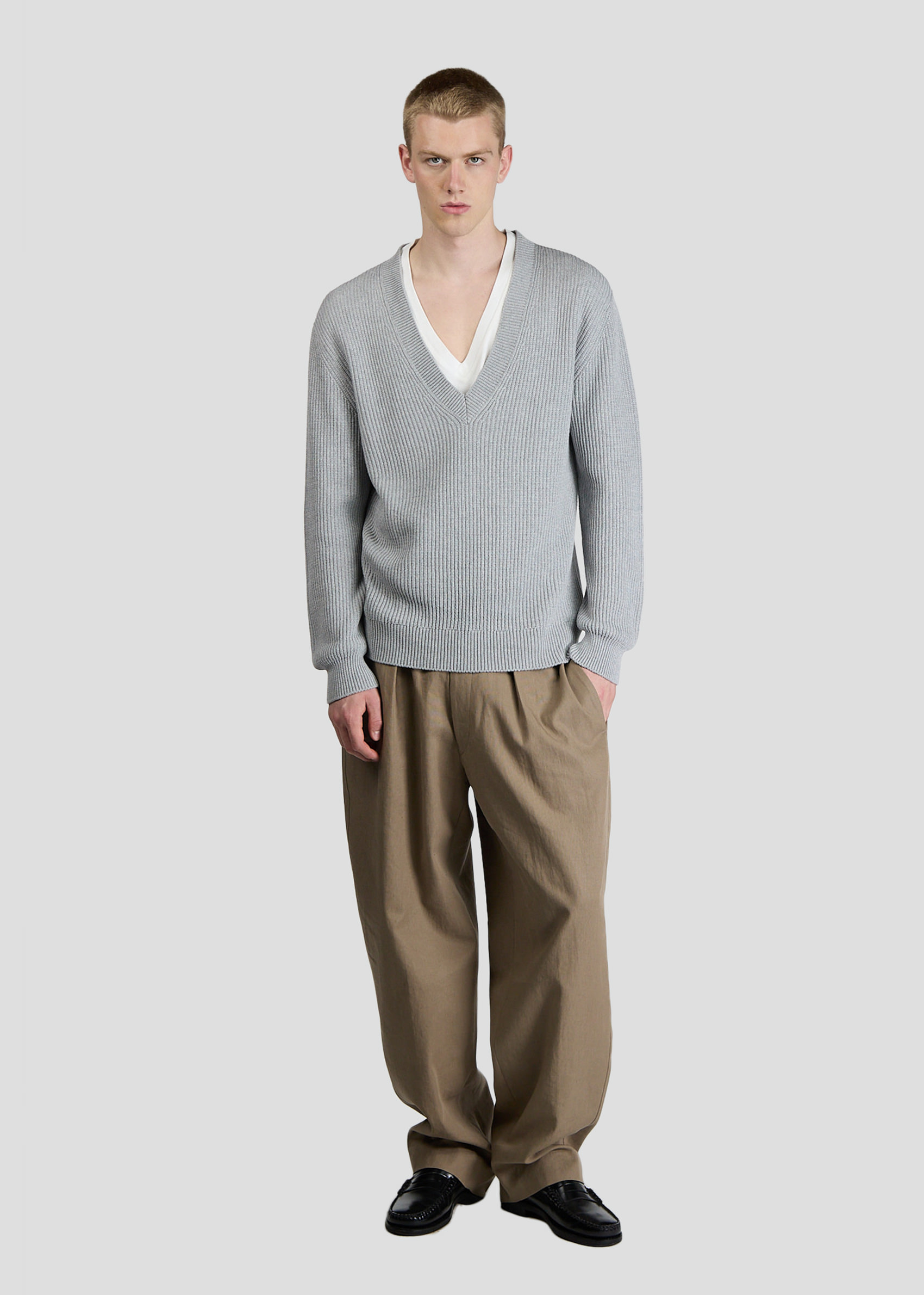 SEVEN GAUGE: MAGLIONE SCOLLO A V COTONE COSTA INGLESE GRIGIO