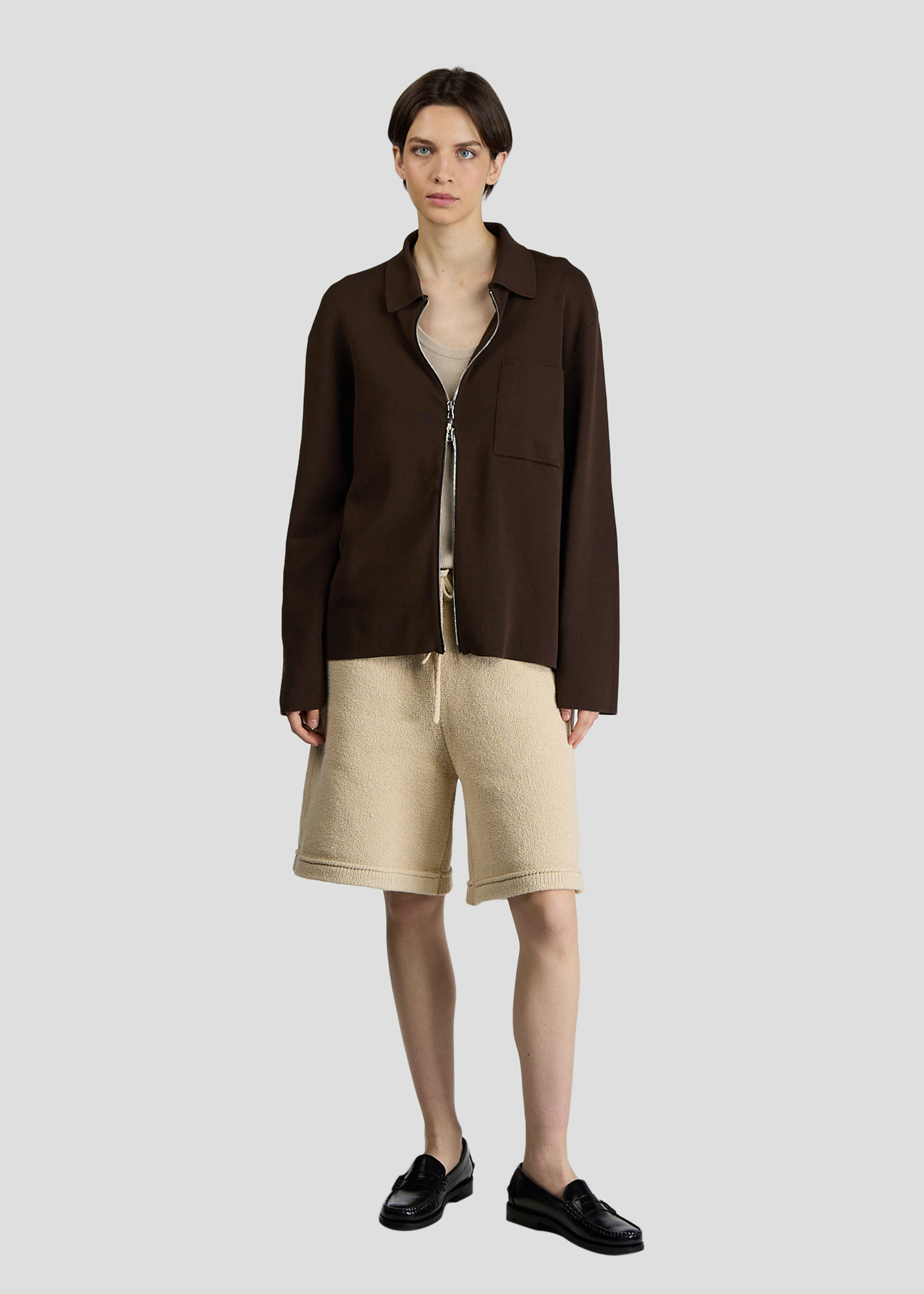 SEVEN GAUGE OVERSHIRT CON ZIP IN CREPE MARRONE