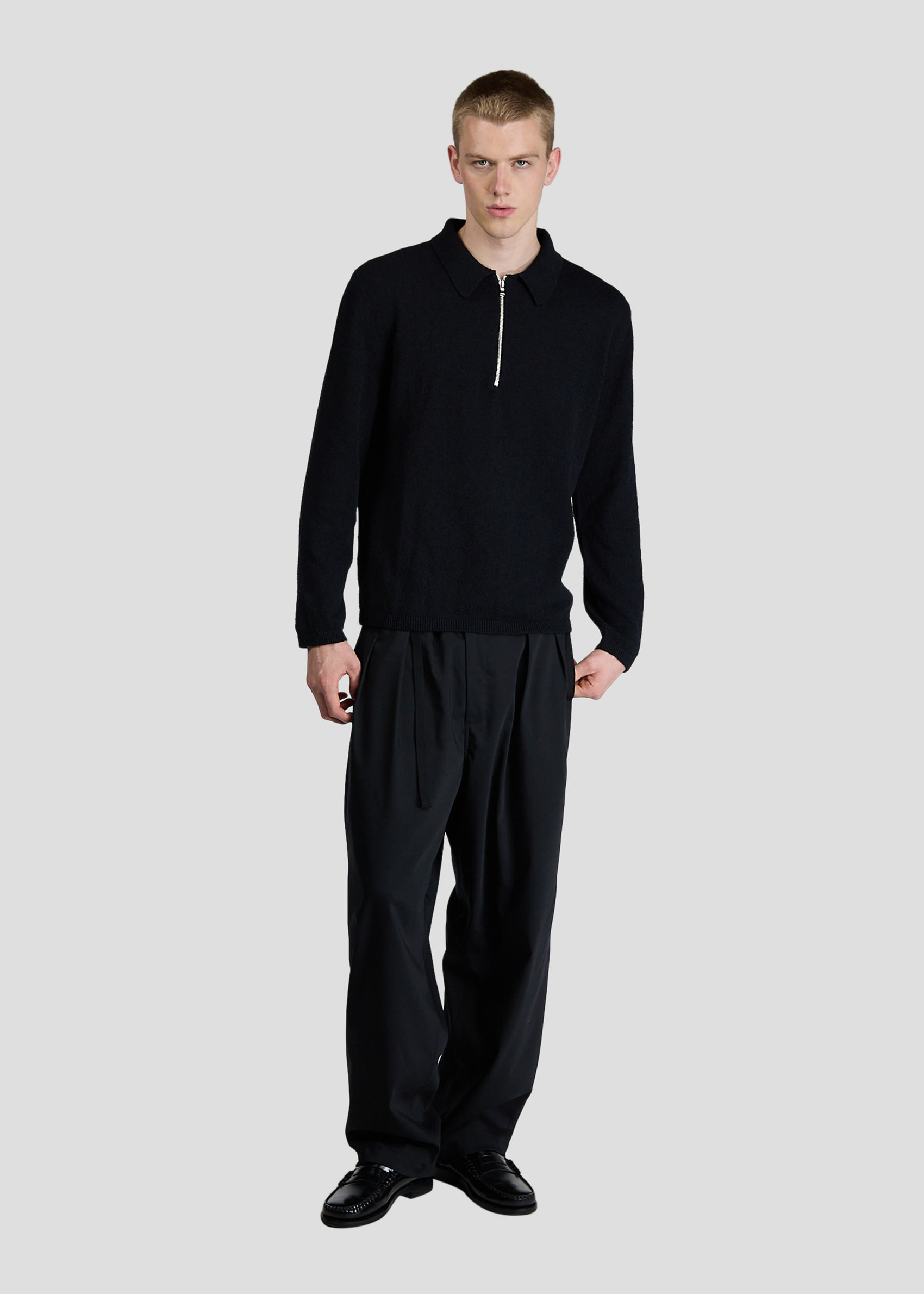 SEVEN GAUGE POLO BOUCLET CON ZIP MANICA LUNGA NERO