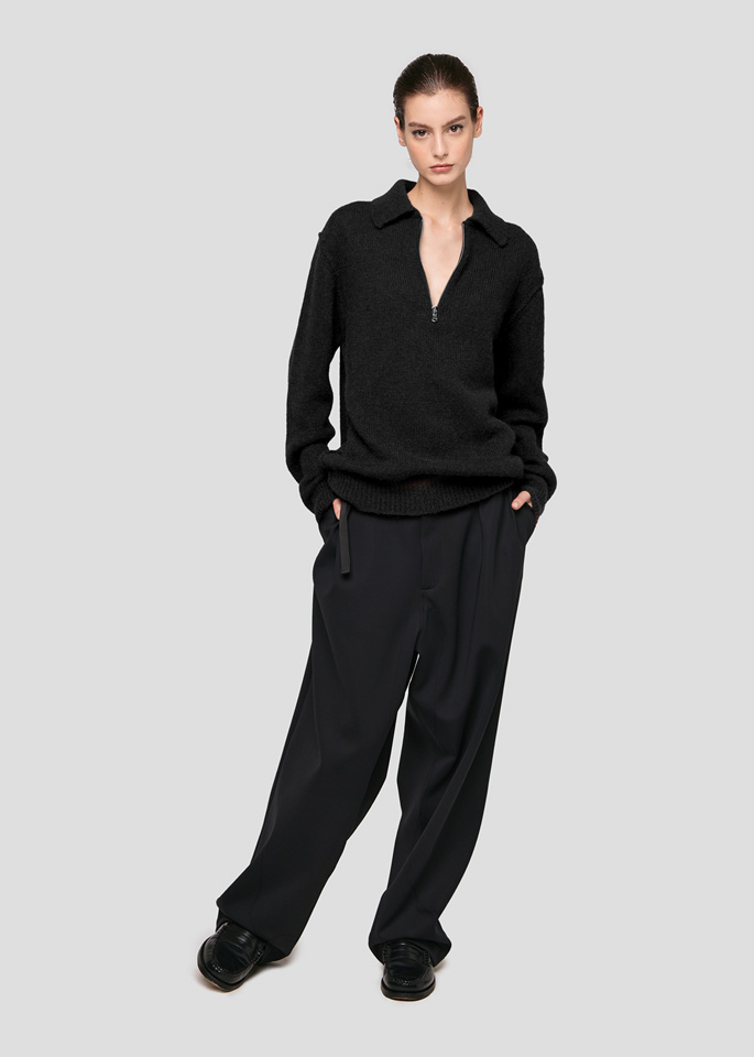 SEVEN GAUGE: ALPACA ZIP POLO SWEATER BLACK