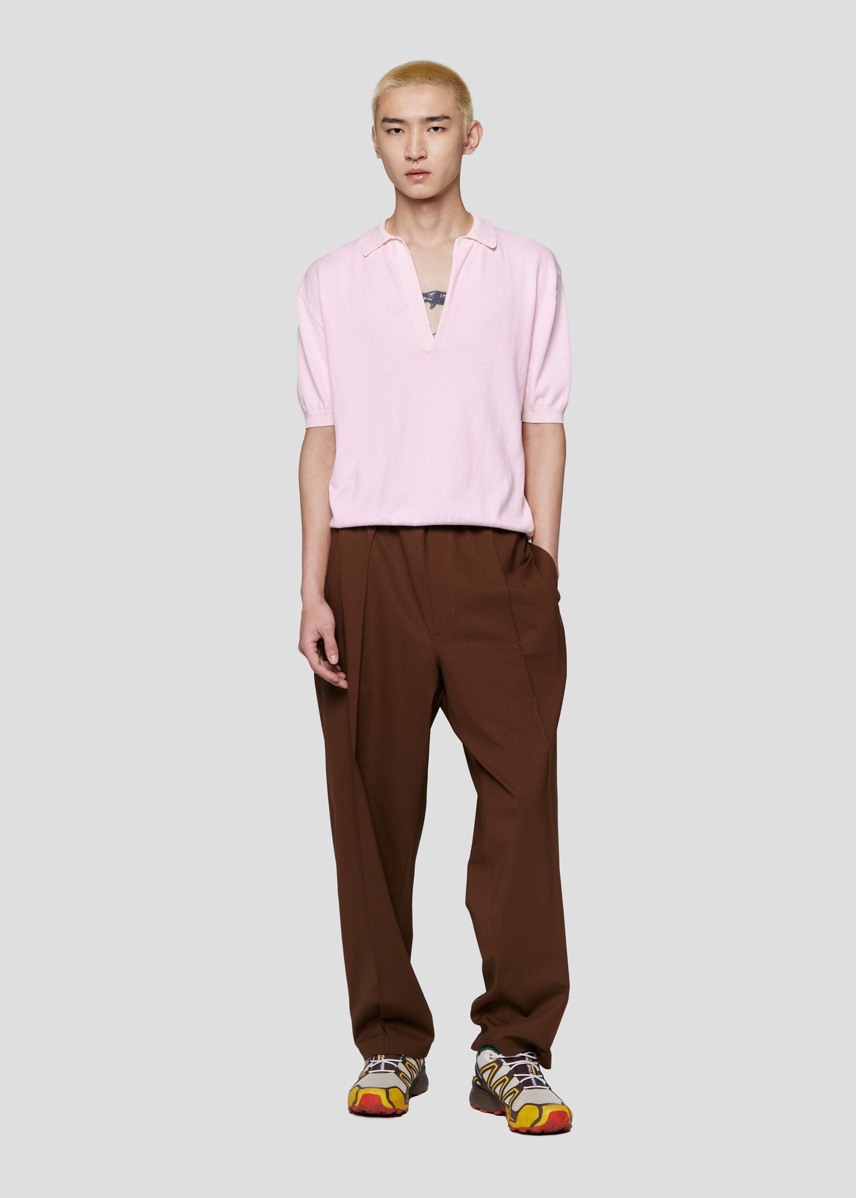 SEVEN GAUGE: COTTON SHORT SLEEVE POLO LIGHT PINK