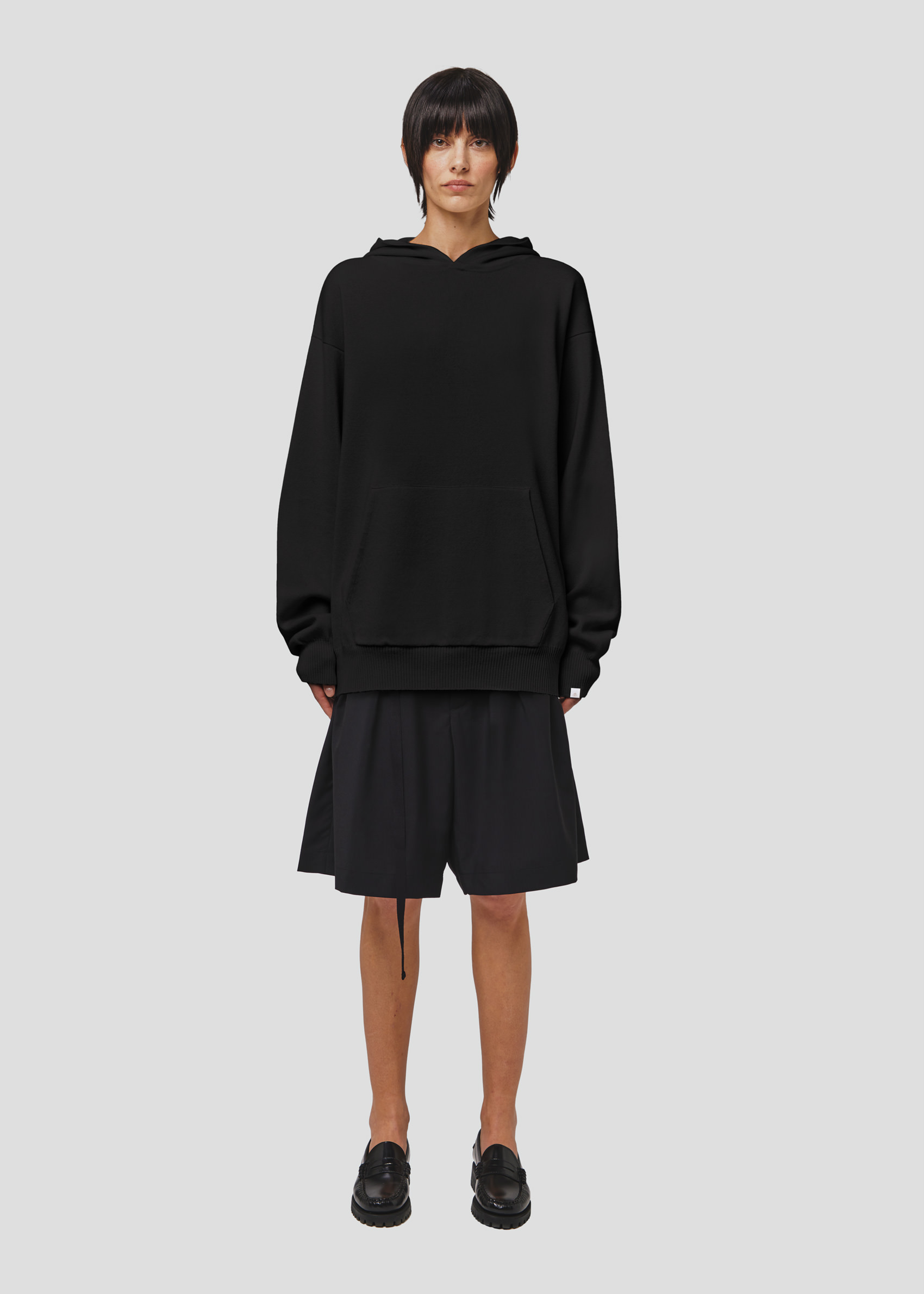 SEVEN GAUGE: MAGLIA CON CAPPUCCIO IN COTONE LANA NERO