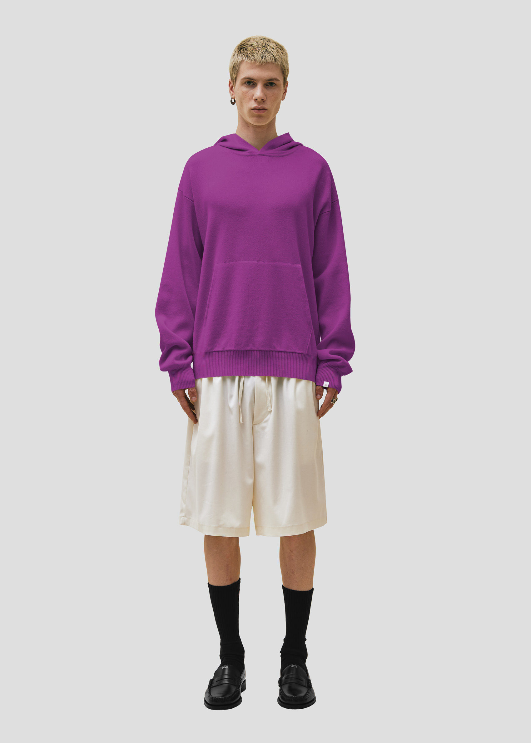 SEVEN GAUGE: WOOL COTTON HOODY SWEATER PURPLE