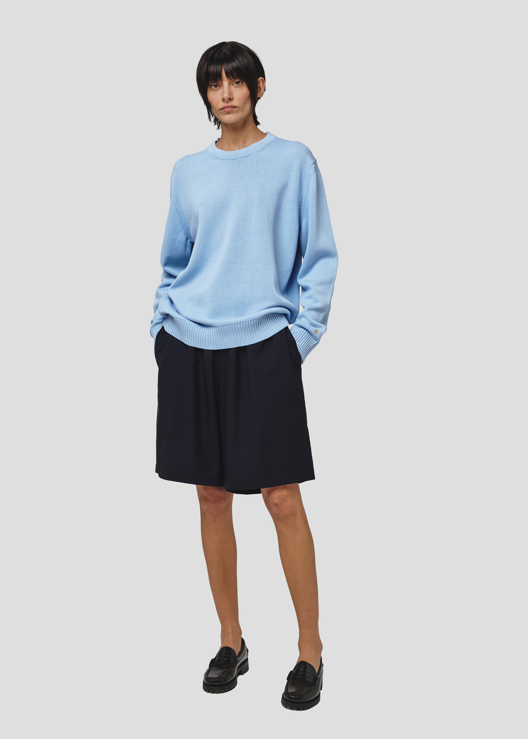 SEVEN GAUGE: PULLOVER GIROCOLLO IN COTONE AZZURRO  