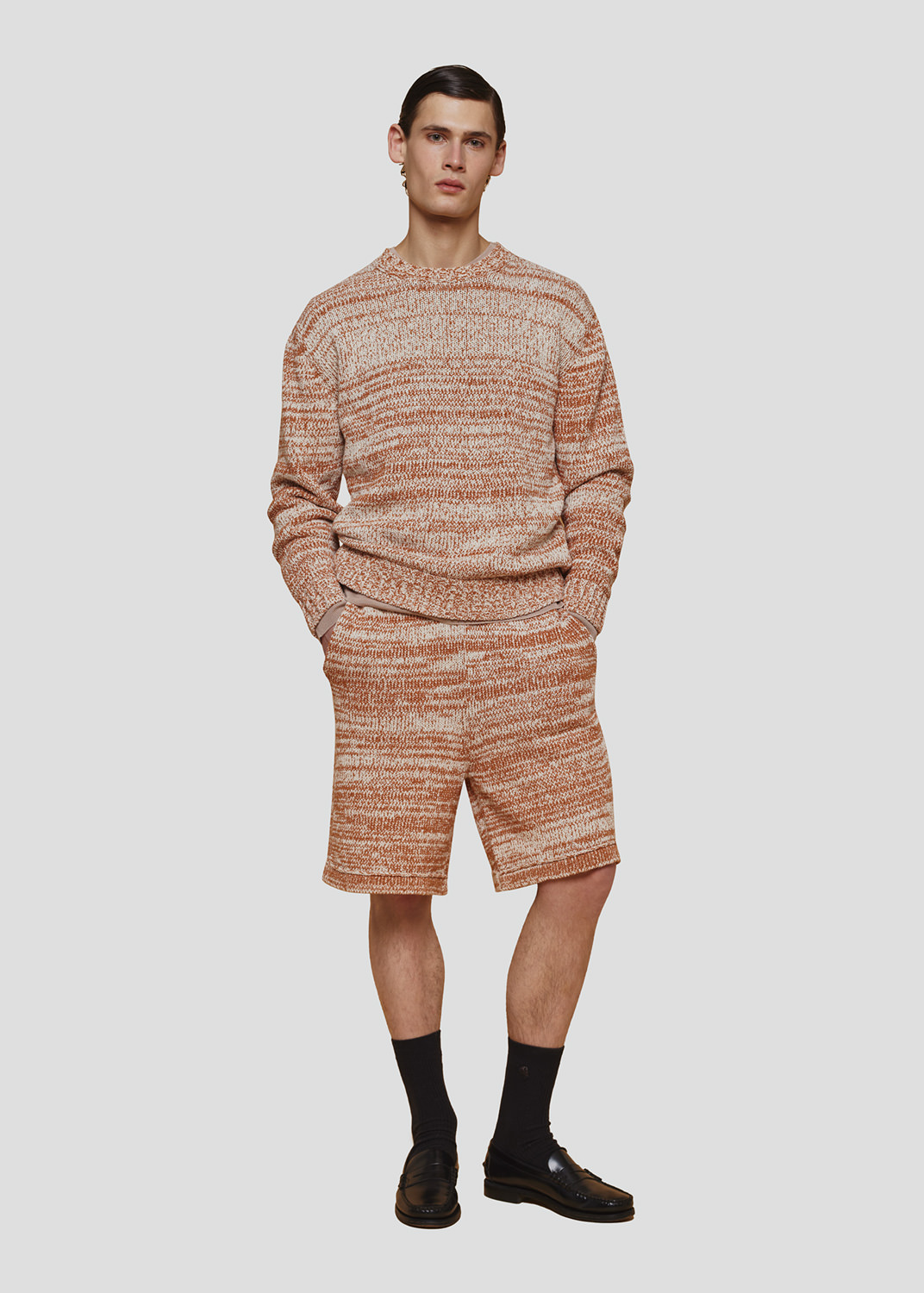 SEVEN GAUGE: PULLOVER GIROCOLLO BIO FRISE PANNA/ROSA