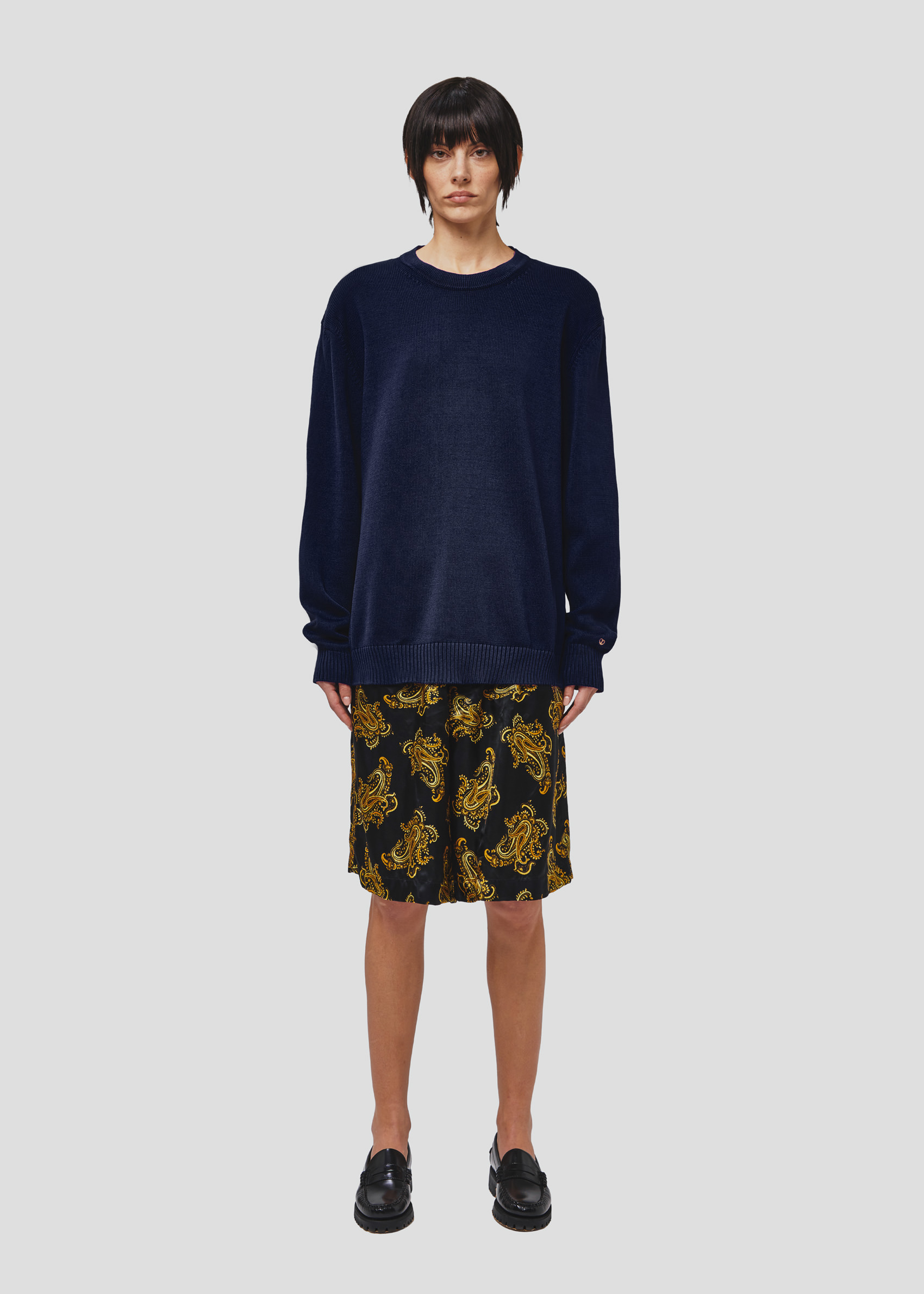 SEVEN GAUGE PULLOVER GIROCOLLO IN COTONE BLU