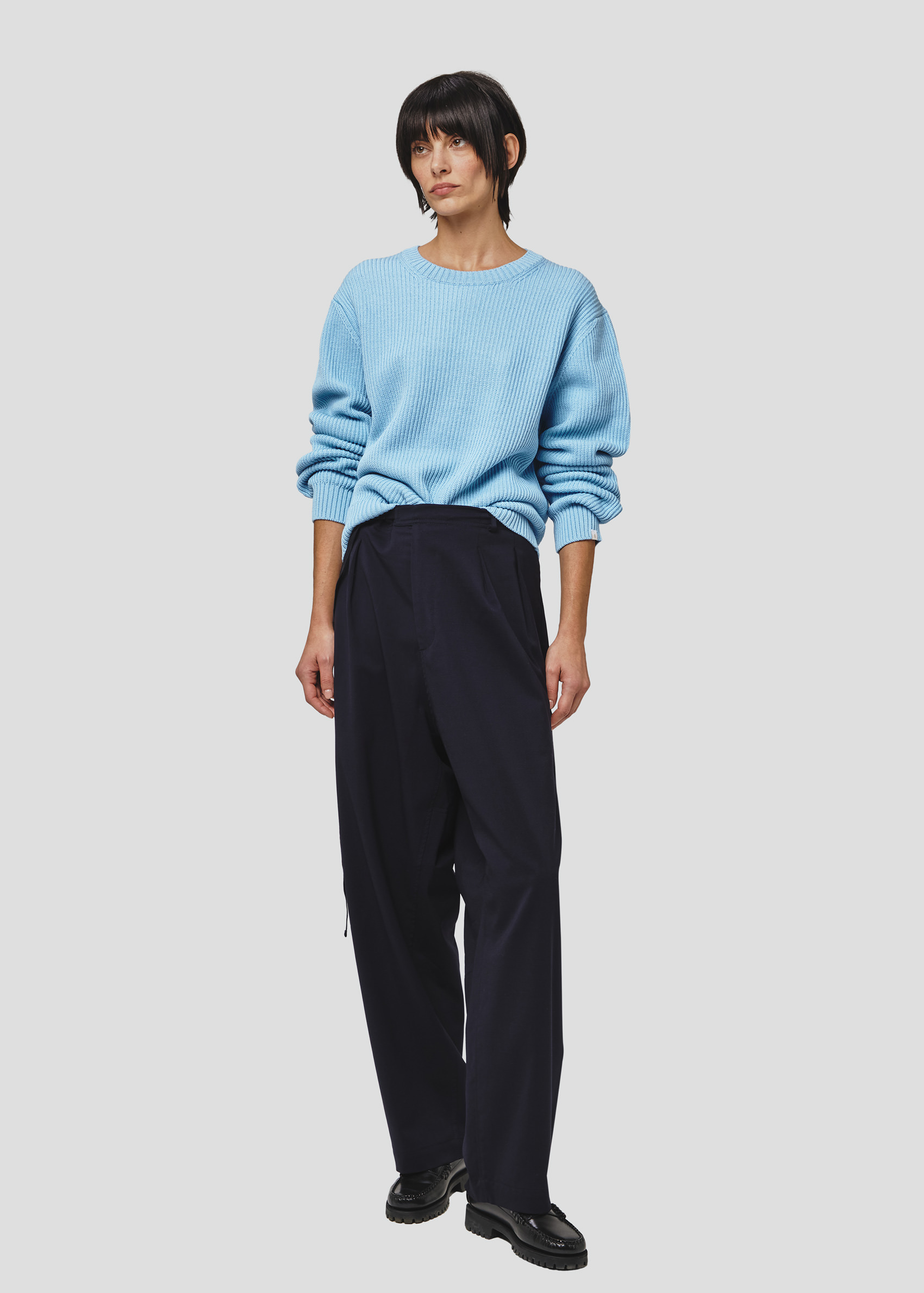SEVEN GAUGE MAGLIONE GIROCOLLO  COSTA INGLESE COTONE LANA AZZURRO