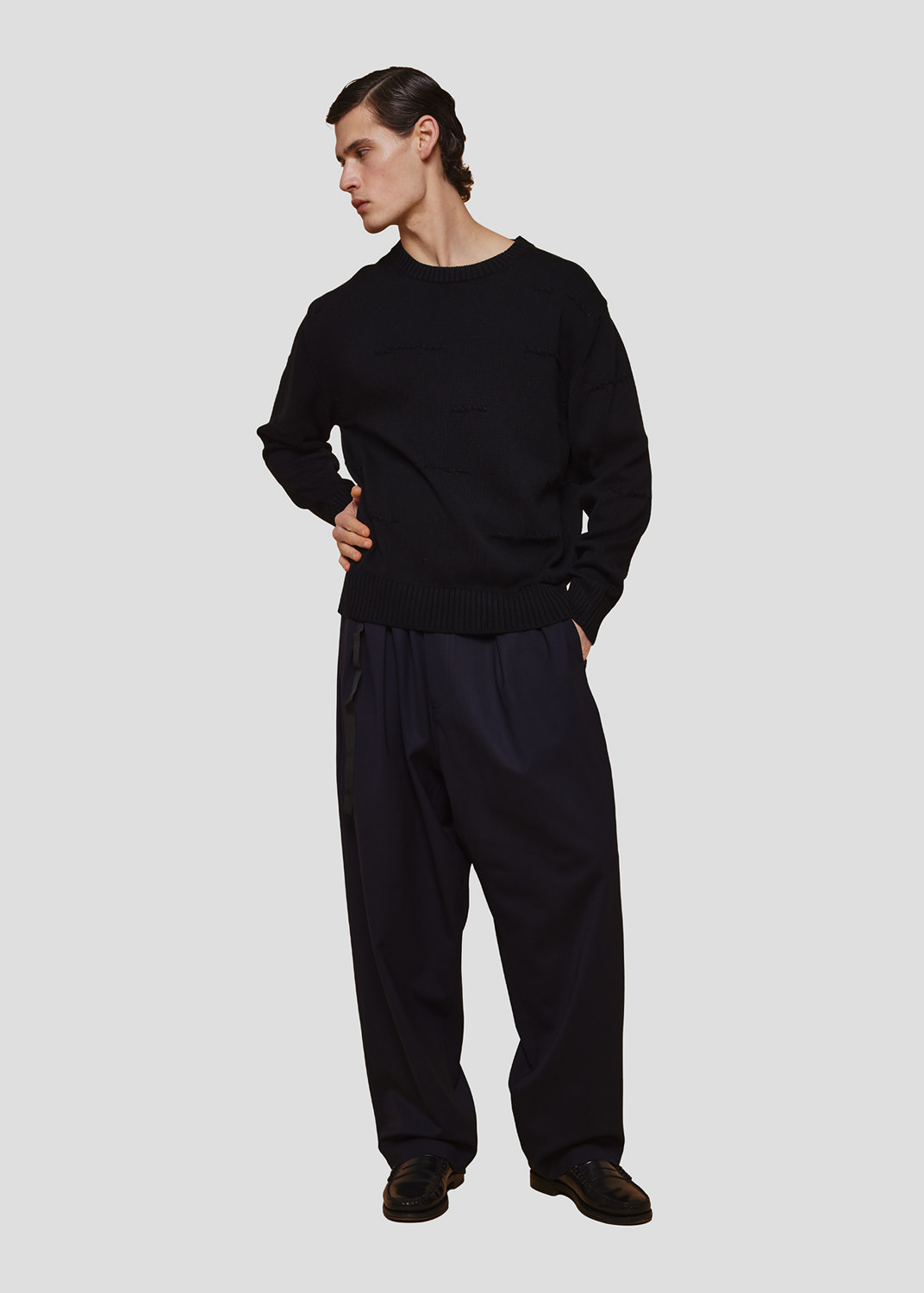 SEVEN GAUGE: PULLOVER GIROCOLLO JACQUARD A RIGHE NERO