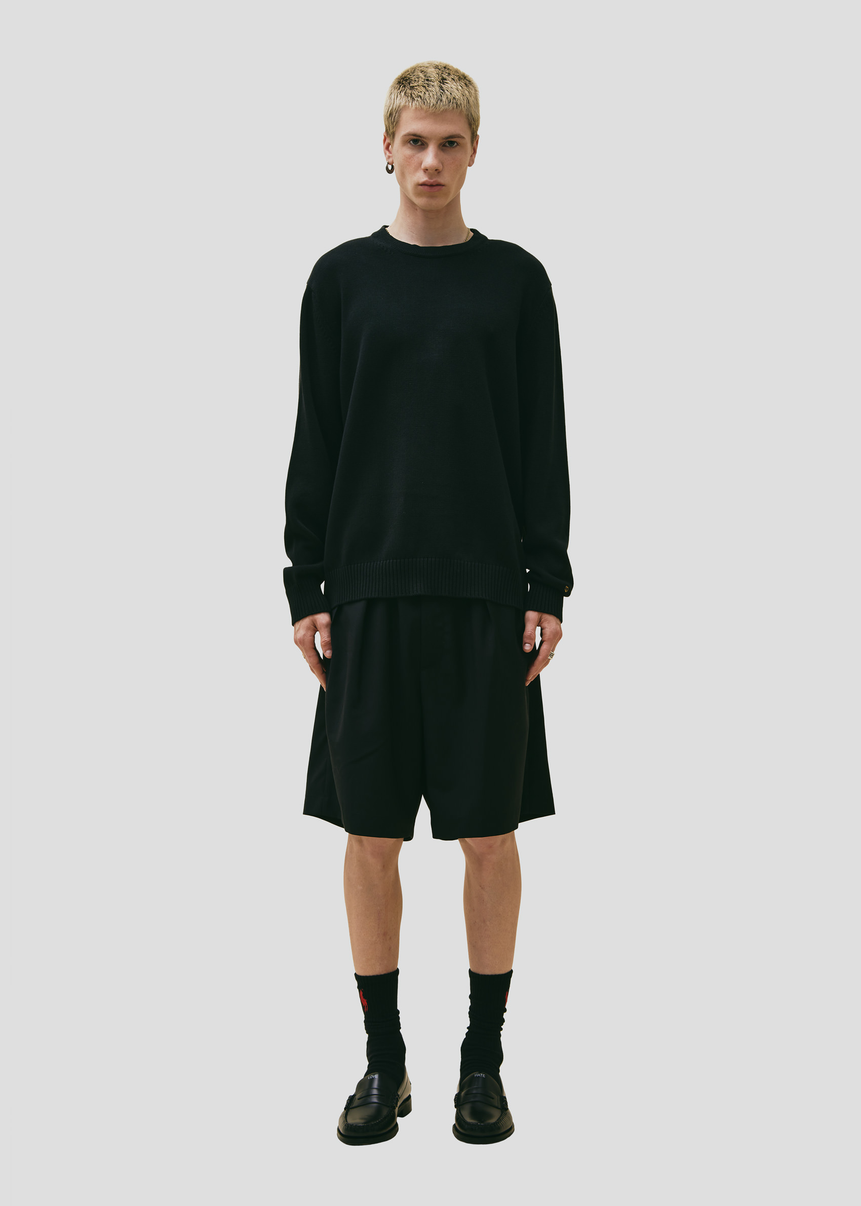 SEVEN GAUGE PULLOVER GIROCOLLO IN COTONE NERO