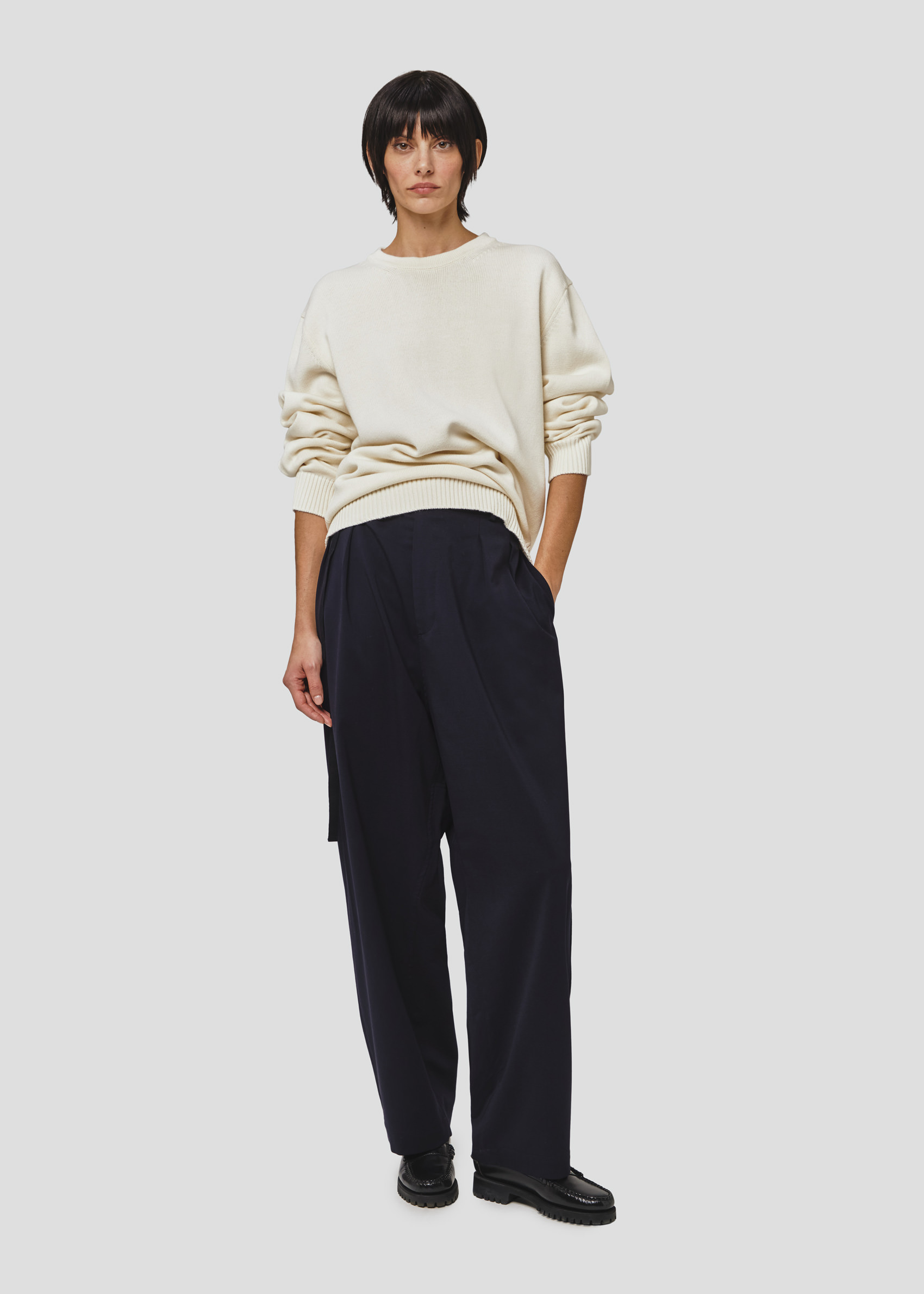 SEVEN GAUGE: PULLOVER GIROCOLLO IN COTONE PANNA