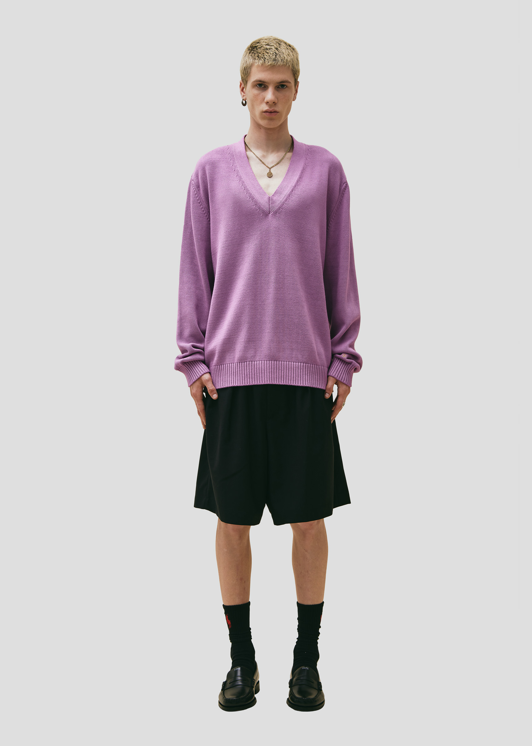 SEVEN GAUGE: PULLOVER SCOLLO A V IN COTONE MALVA