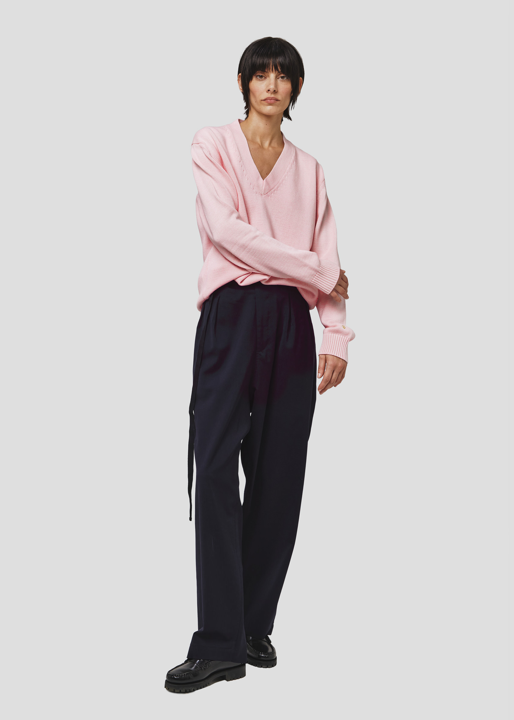 SEVEN GAUGE: PULLOVER SCOLLO A V IN COTONE ROSA