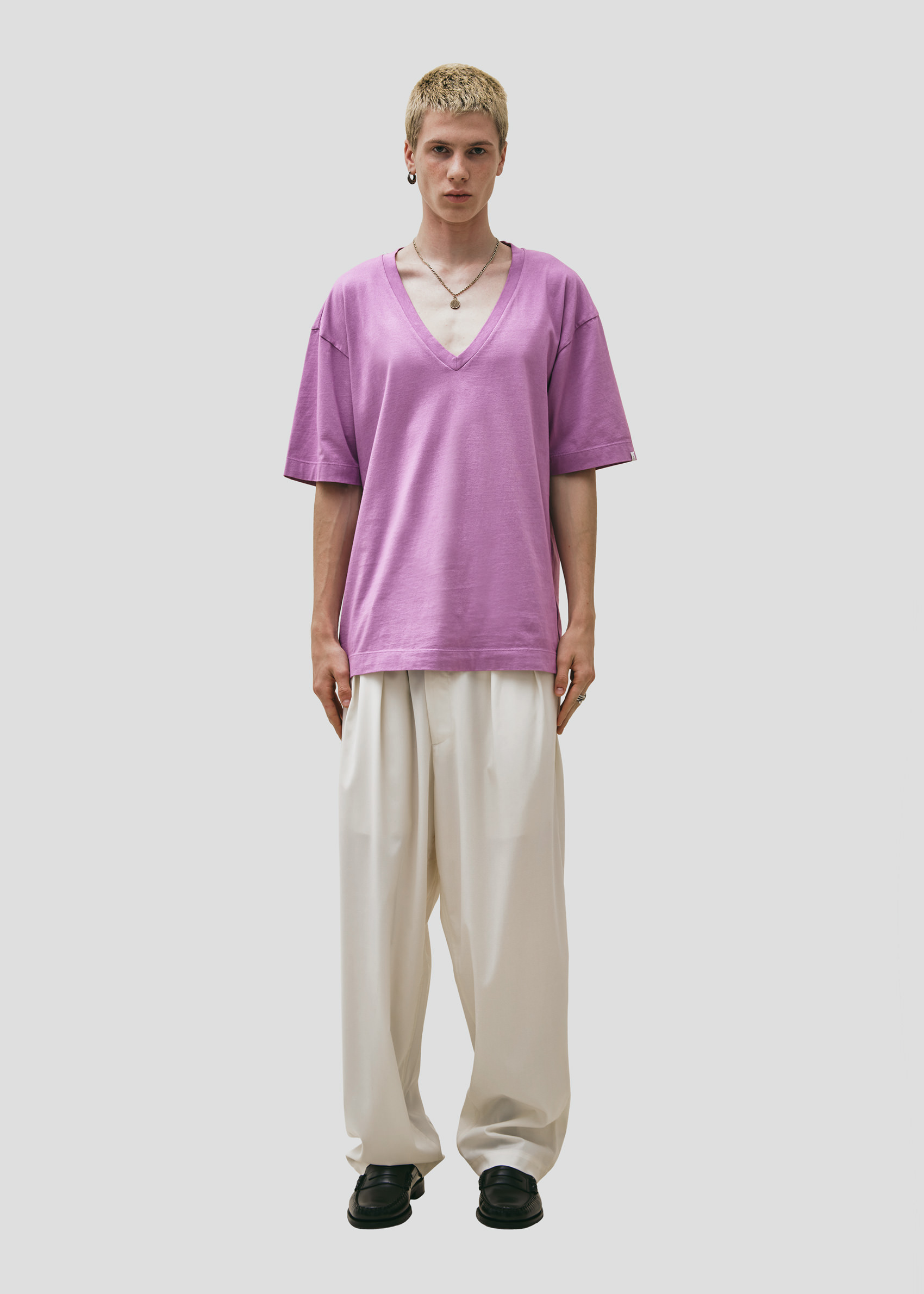 SEVEN GAUGE: T-SHIRT SCOLLO A V MANICA CORTA ROSA ANTICO