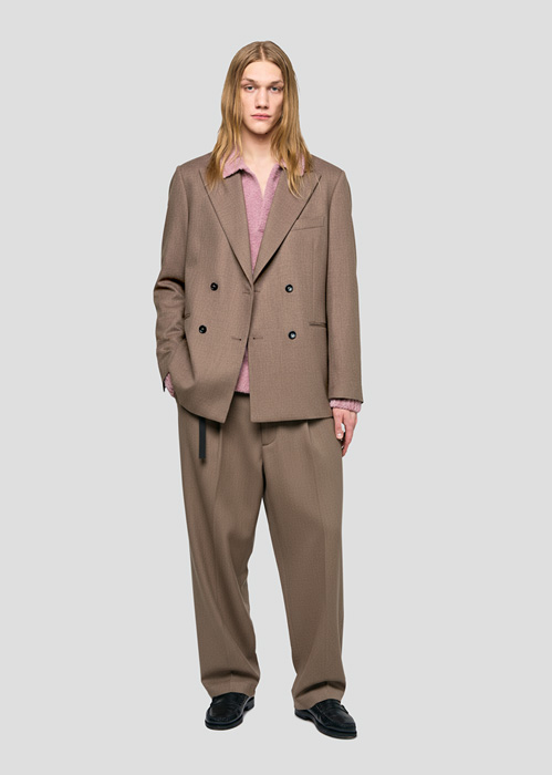 SEVEN GAUGE: BLAZER DOPPIOPETTO IN LANA NOCCIOLA MELANGE