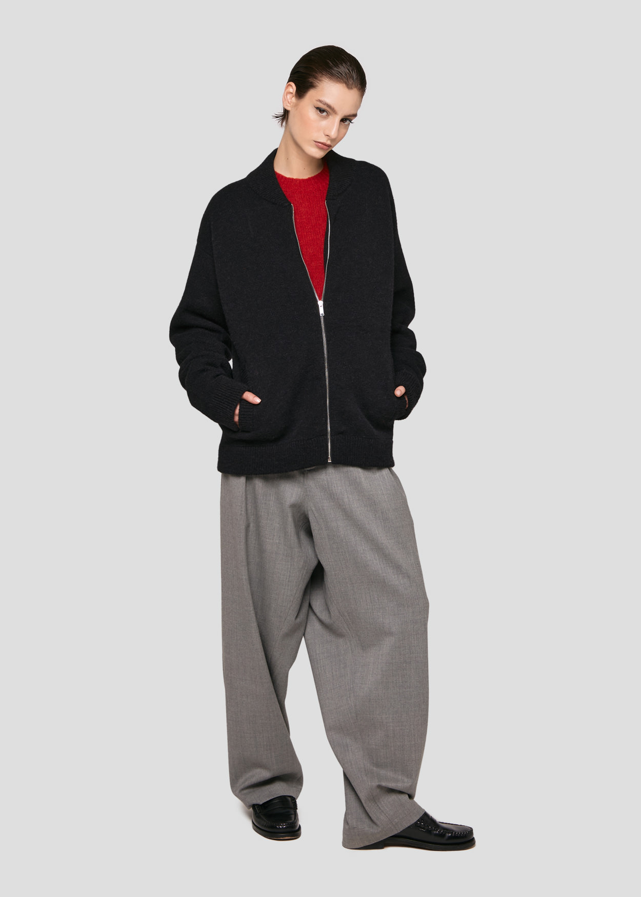 SEVEN GAUGE: BOMBER CON ZIP IN ALPACA NERO