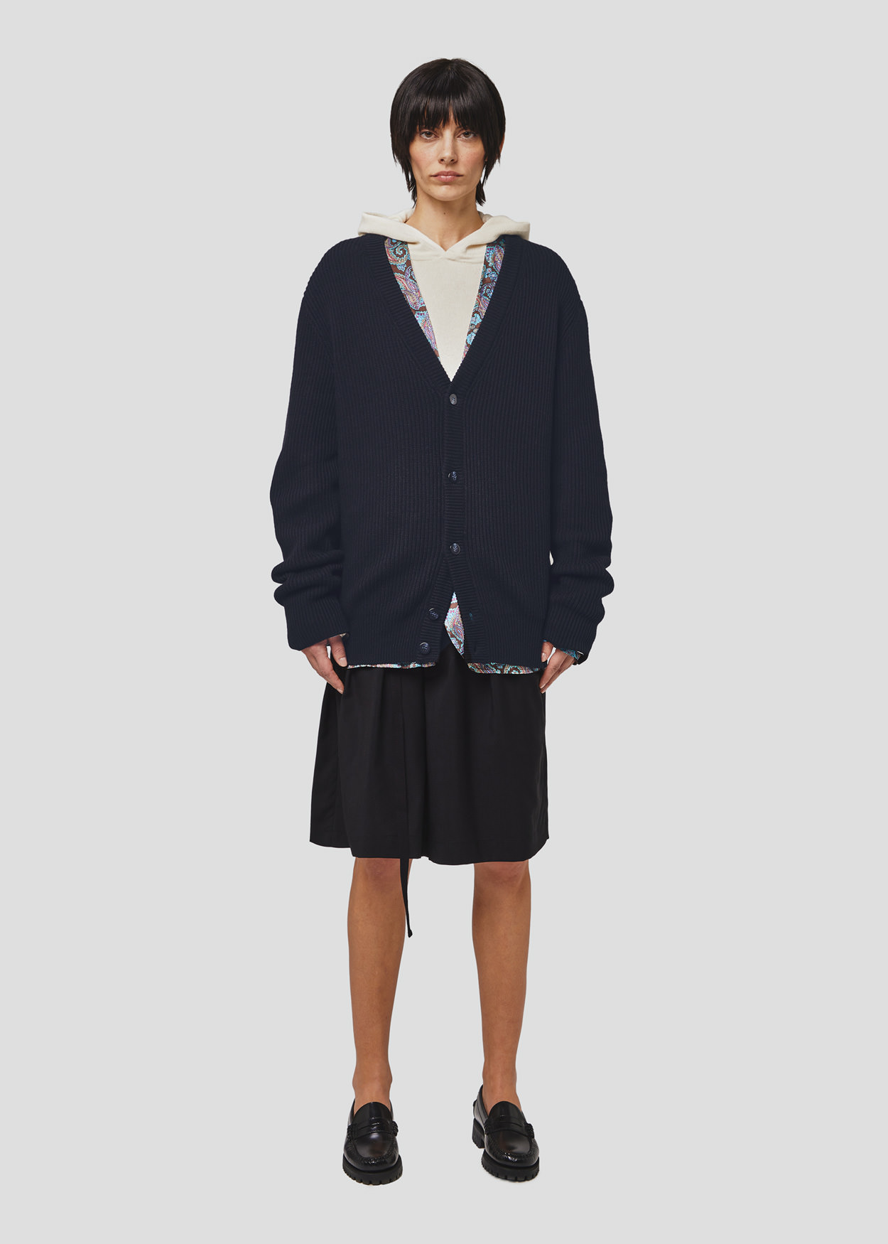 SEVEN GAUGE: CARDIGAN COSTA INGLESE COTONE LANA BLU
