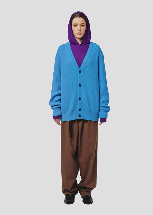 SEVEN GAUGE: ENGLISH RIB CARDIGAN LIGHT BLUE