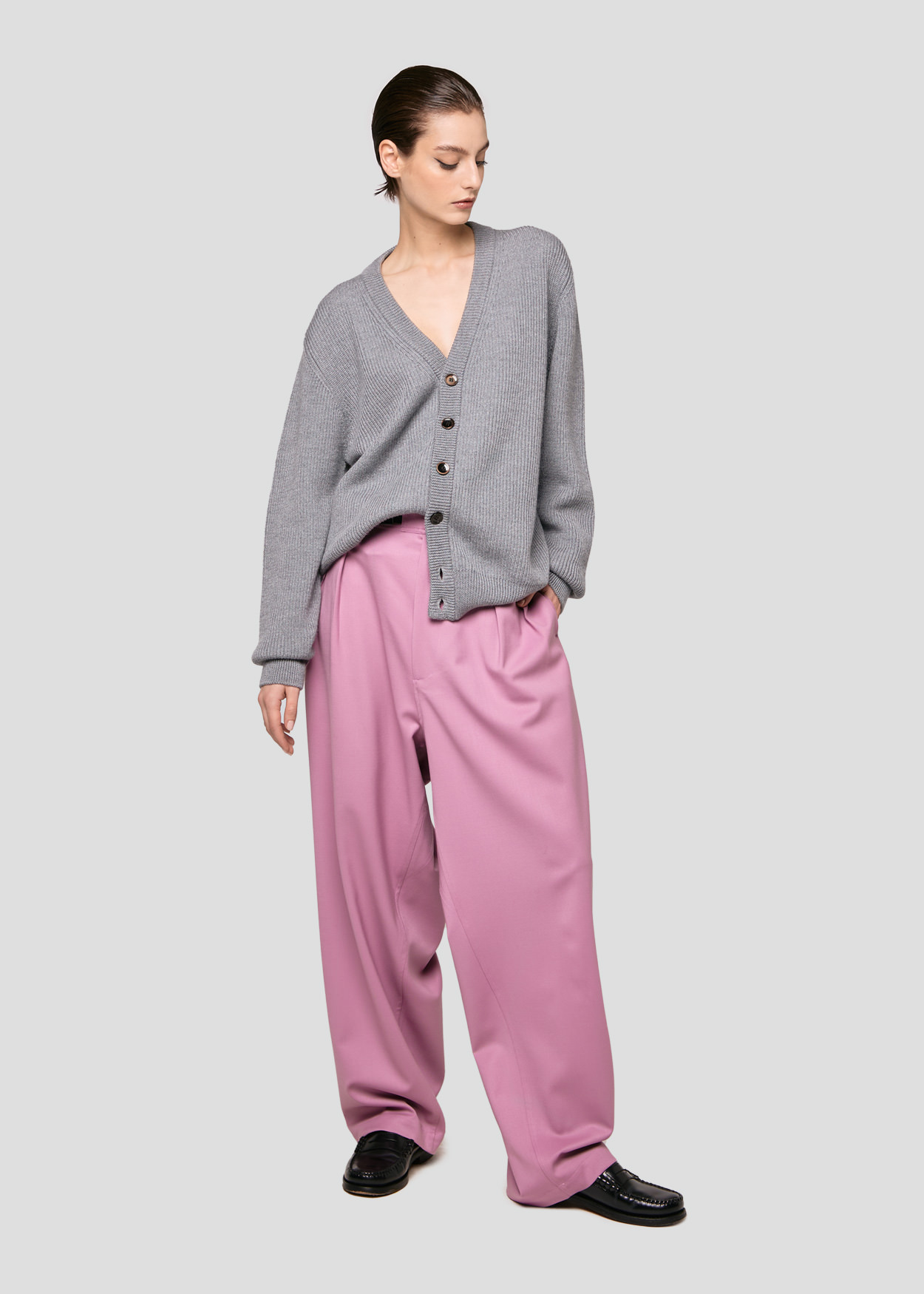 SEVEN GAUGE: ENGLISH RIB CARDIGAN GREY MELANGE