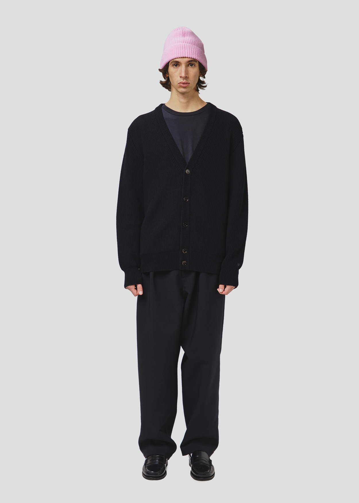 SEVEN GAUGE: ENGLISH RIB CARDIGAN BLACK
