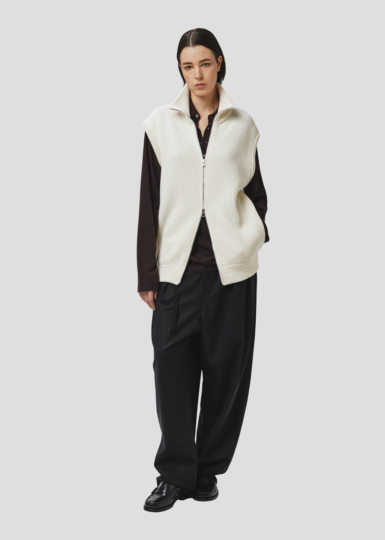 SEVEN GAUGE: GILET CON ZIP COSTA INGLESE LANA CREMA