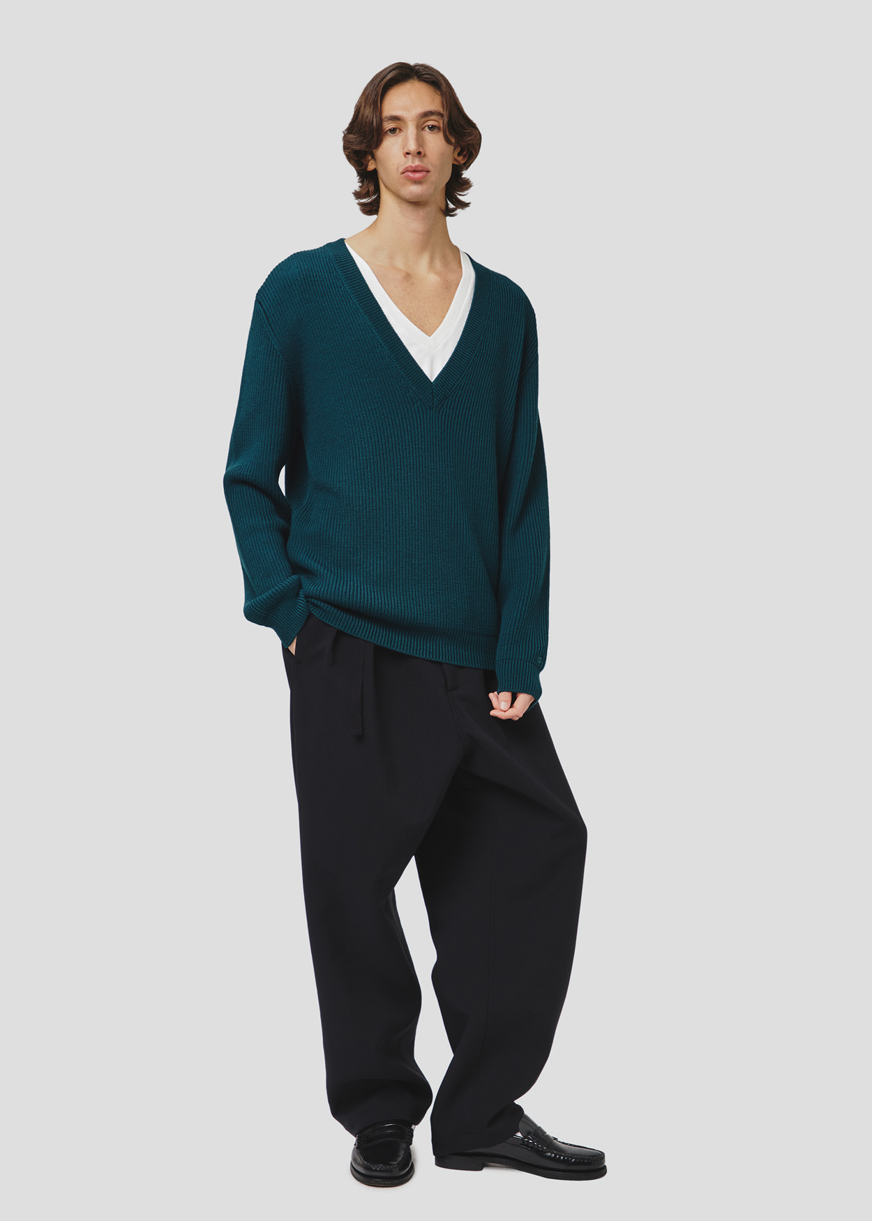 SEVEN GAUGE: MAGLIA COSTA INGLESE SCOLLO V LANA VERDE