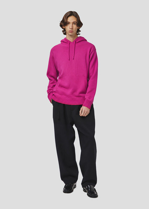 SEVEN GAUGE: LAMBSWOOL HOODED SWEATER FUCSIA