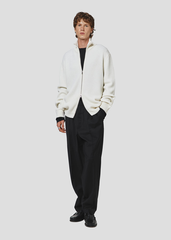 SEVEN GAUGE: GIACCA FULL ZIP COSTA INGLESE LANA CREMA