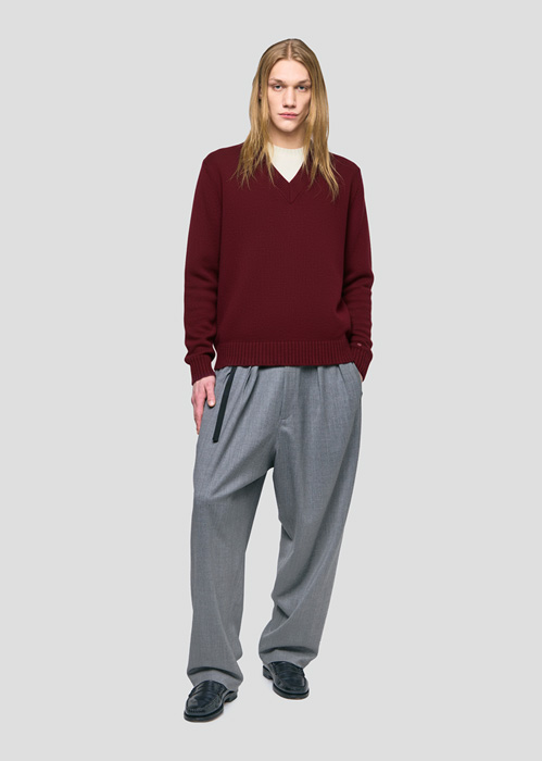 SEVEN GAUGE: MAGLIA COSTA INGLESE SCOLLO V LANA BORDEAUX