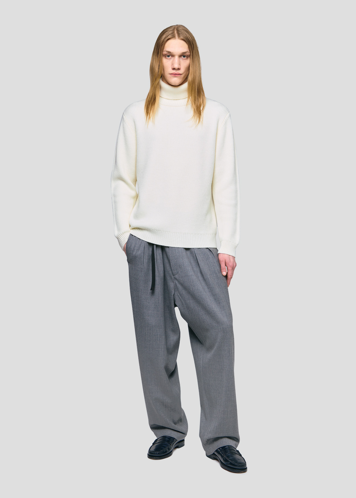 SEVEN GAUGE: ENGLISH RIB HIGH NECK SWEATER CREAM