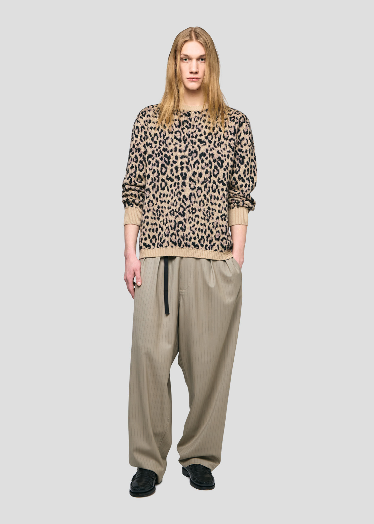 SEVEN GAUGE: ANIMALIER CREWNECK SWEATER BEIGE