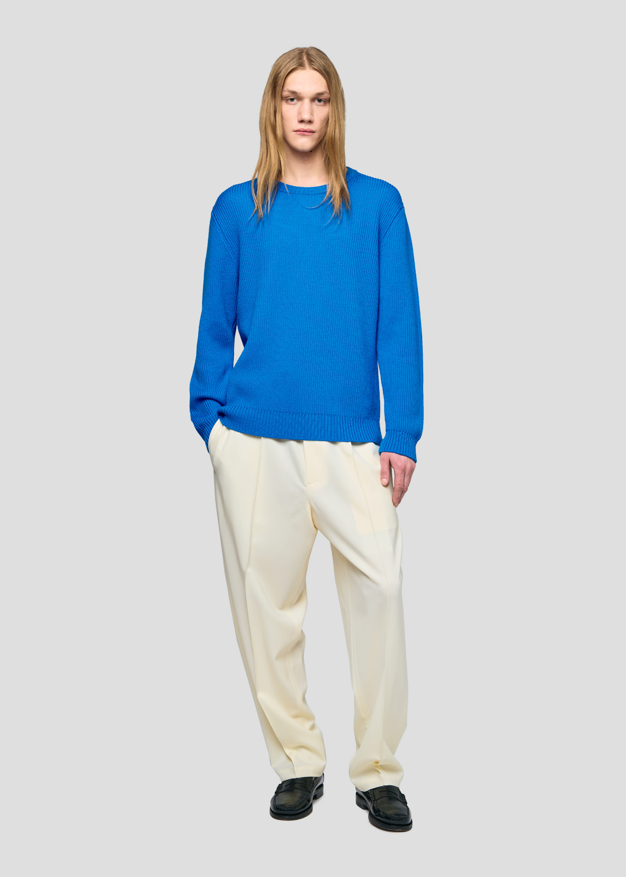 SEVEN GAUGE: ENGLISH RIB CREWNECK SWEATER LIGHT BLUE