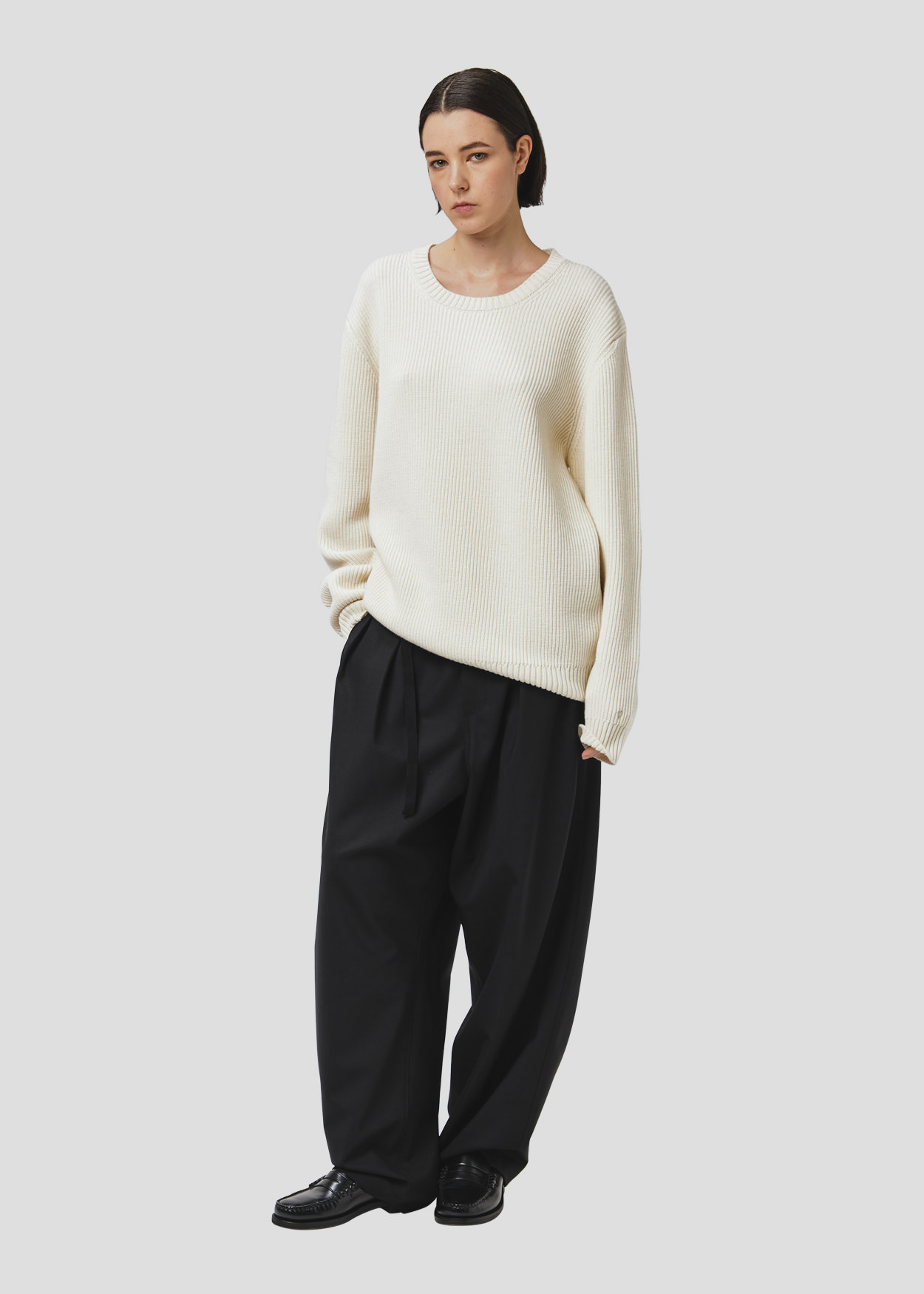 SEVEN GAUGE: ENGLISH RIB CREWNECK SWEATER CREAM