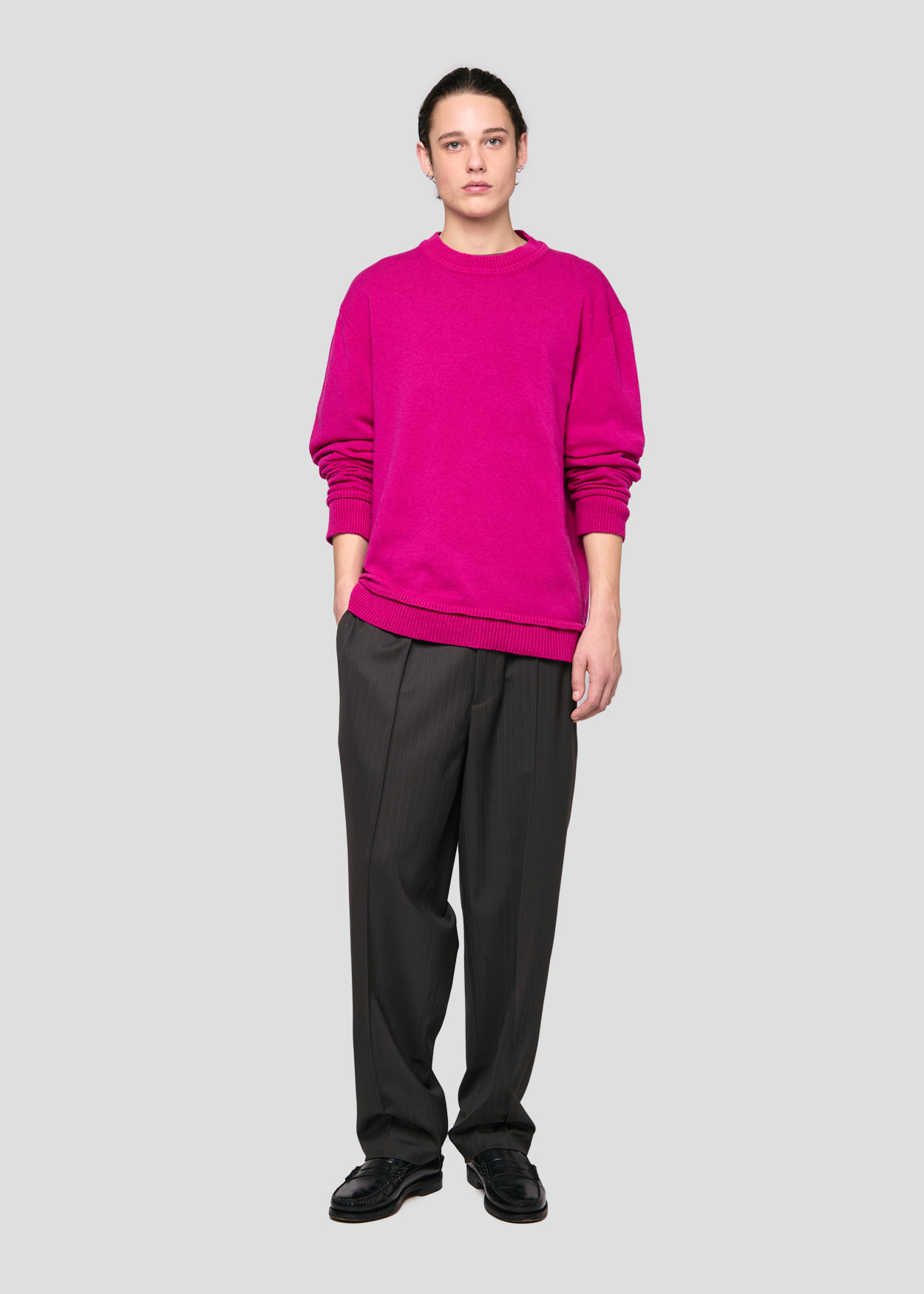 SEVEN GAUGE: MAGLIA IN LANA CASHMERE GIROCOLLO FUCSIA
