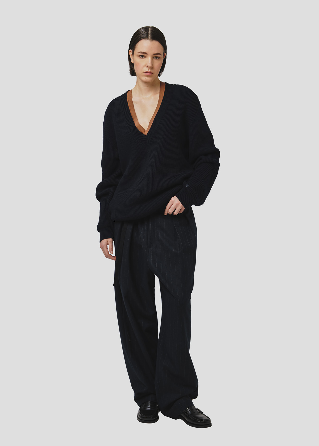 SEVEN GAUGE: MAGLIA SCOLLO A V COSTA INGLESE BLU