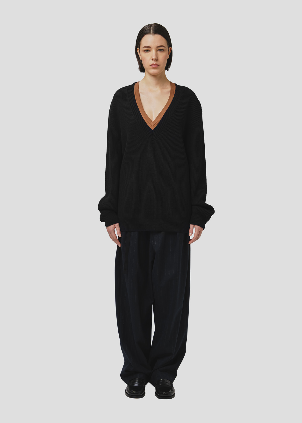 SEVEN GAUGE: MAGLIA COSTA INGLESE SCOLLO V LANA NERO