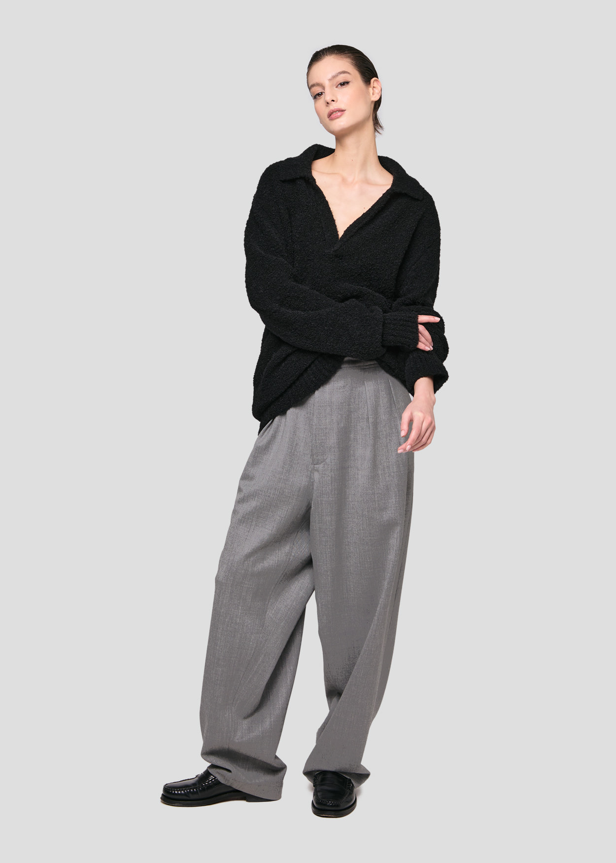 SEVEN GAUGE: BUCLET POLO SWEATER BLACK