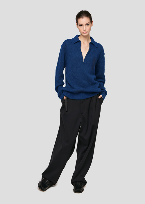 SEVEN GAUGE: ALPACA ZIP POLO SWEATER LIGHT BLUE