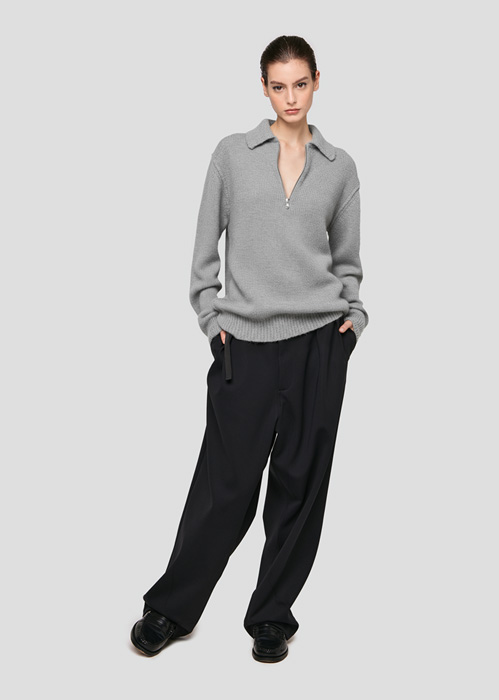 SEVEN GAUGE: ALPACA ZIP POLO SWEATER GREY