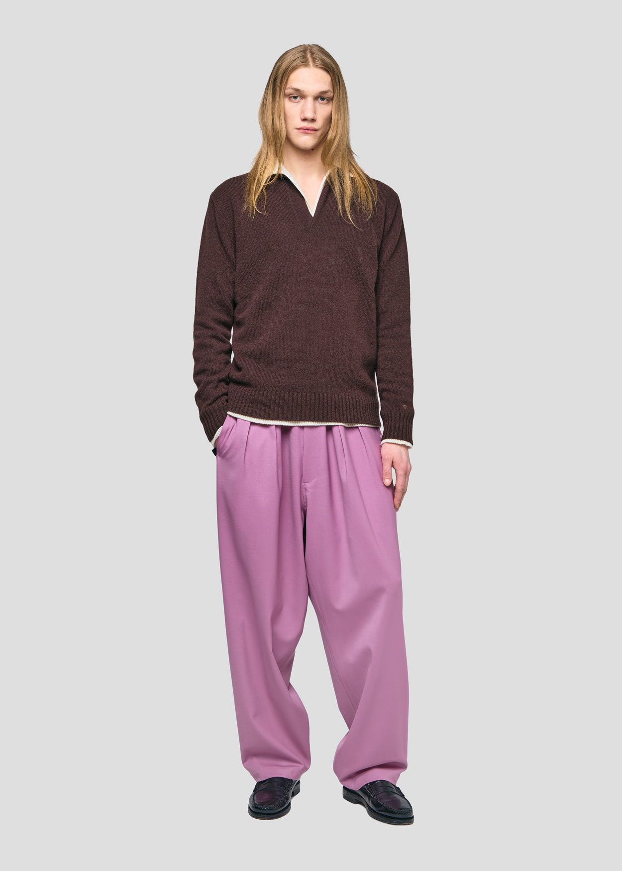 SEVEN GAUGE: LAMBSWOOL POLO SWEATER MORO